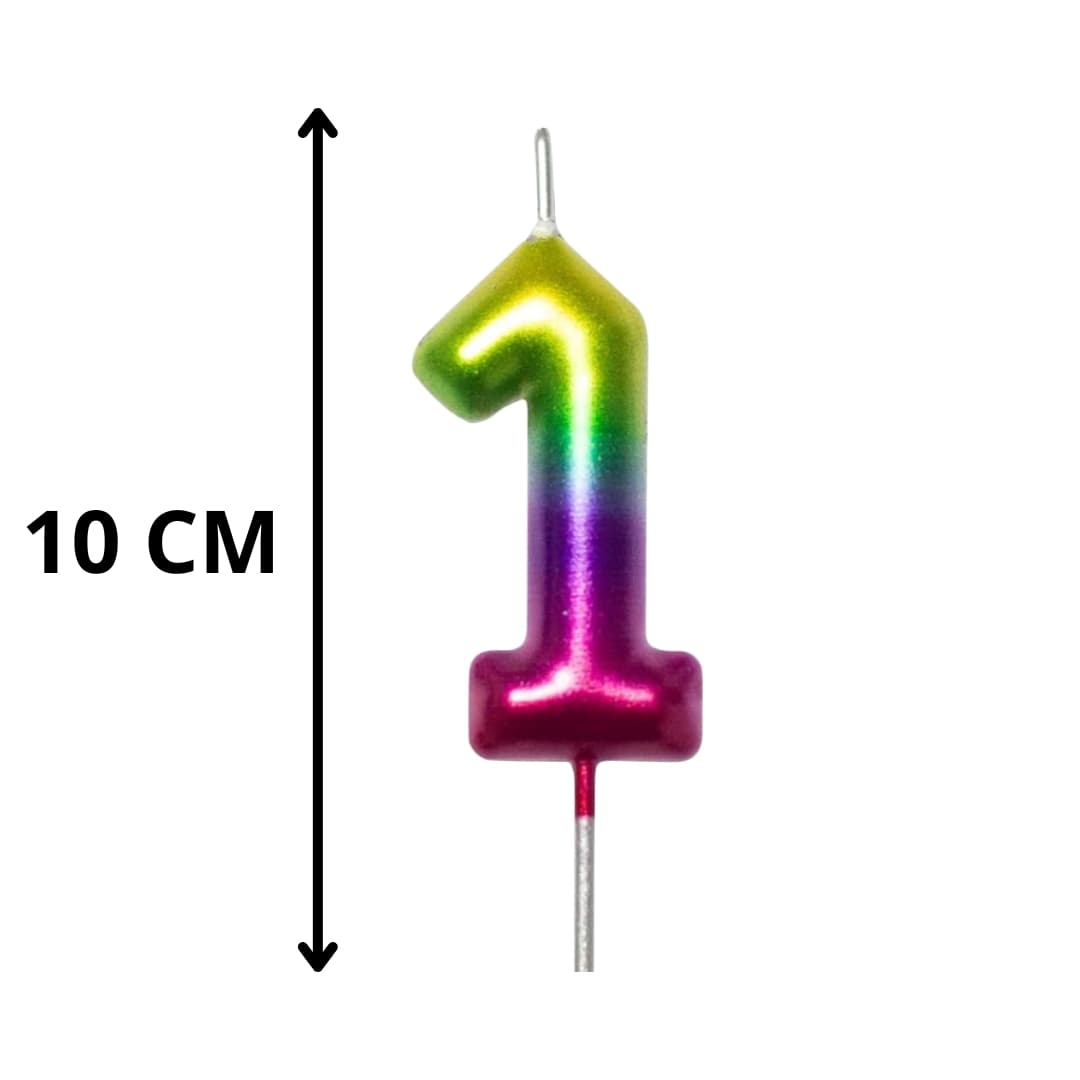 Vela metálica número 1 arcoíris 10 cm ideal para celebraciones infantiles