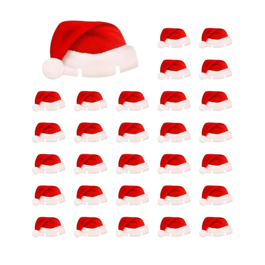Mini gorros de Navidad rojos con pom‑pom para copas y vasos, 30 uds