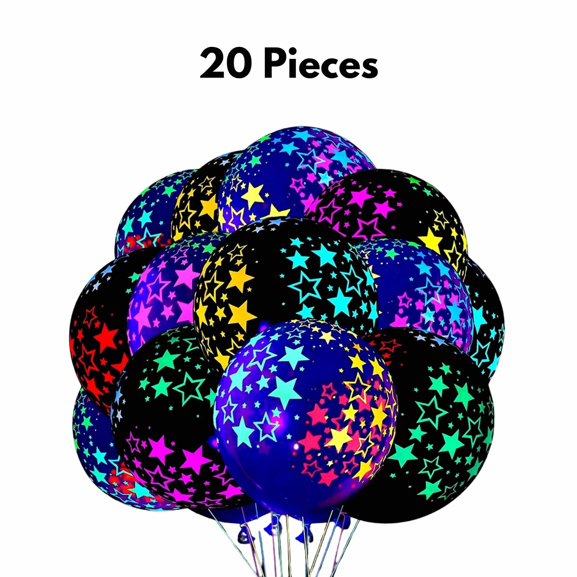 Pack de 20 globos fluorescentes en colores rosa, verde, naranja, amarillo y azul 