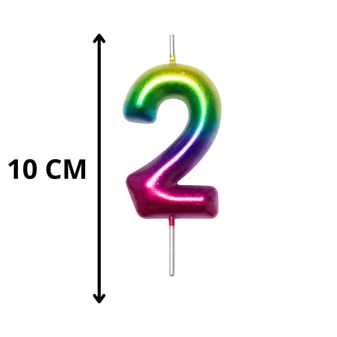 Vela metálica número 2 arcoíris 10 cm perfecta para fiestas temáticas