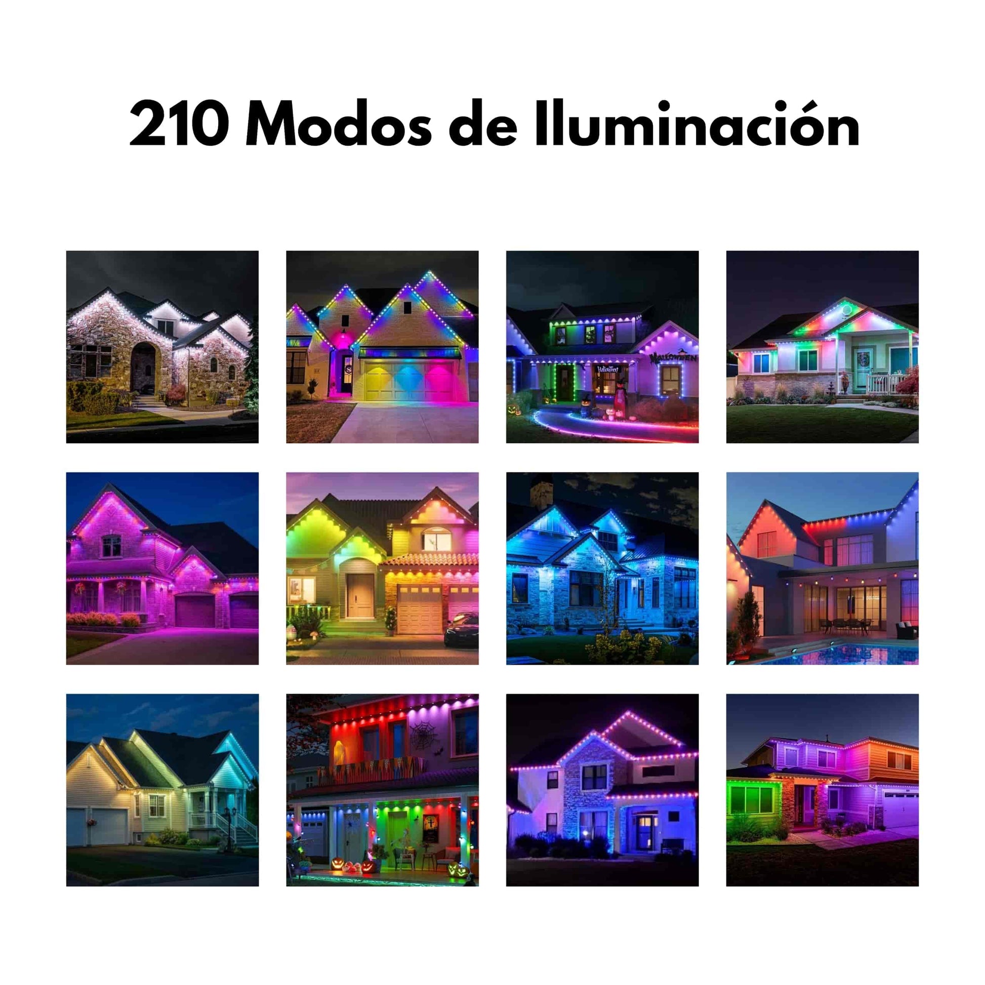 Guirnalda exterior RGB integrada en barandilla con ambiente festivo