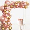 Pack de globos color oro rosa y dorado con diferentes tamaños y acabados metálicos sobre fondo blanco