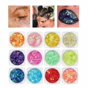 Set LumiGlow Pro de glitter en gel UV con efecto 3D holográfico presentado sobre fondo blanco
