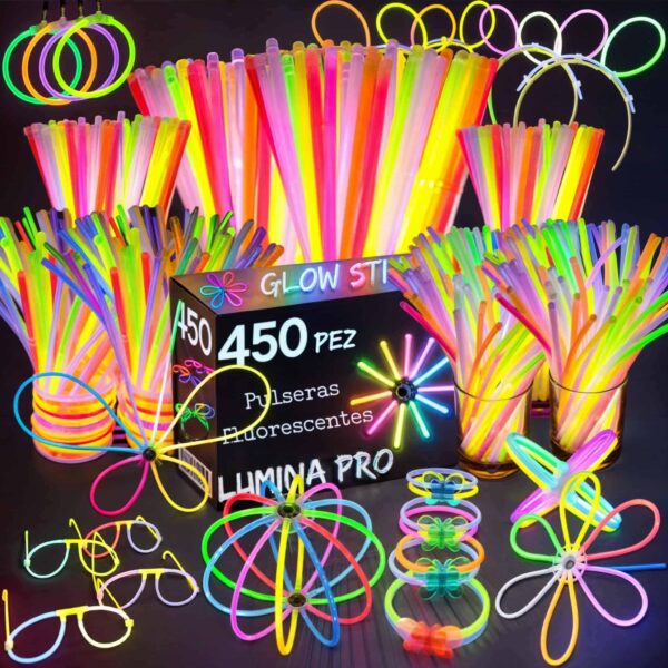 Pack Lumina Pro con 450 barras luminosas multicolor y conectores, presentado en caja sobre fondo blanco