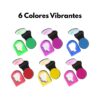 Seis colores de tizas para el cabello incluidos en el set lavable mostrando tonos vibrantes y variados