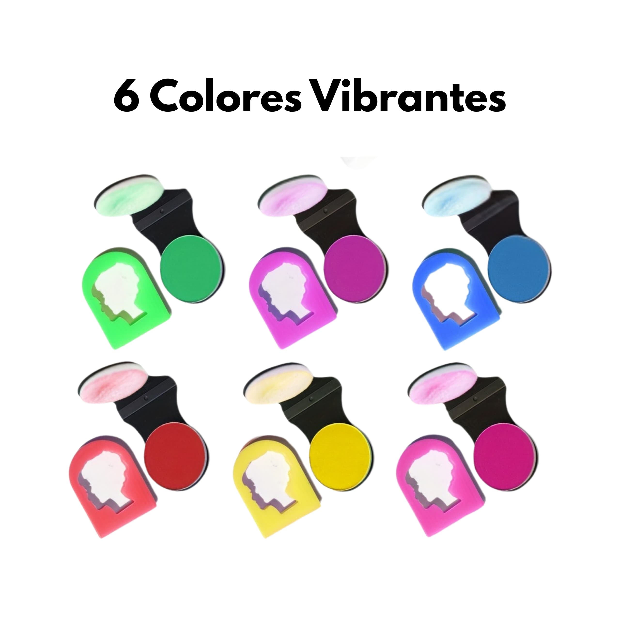Seis colores de tizas para el cabello incluidos en el set lavable mostrando tonos vibrantes y variados