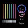 Dimensiones del producto GlowMaster Pro – medidas de las pulseras luminosas Medidas de las pulseras luminosas GlowMaster Pro mostrando longitud y grosor de las barras en centímetros