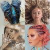 Varias chicas usando glitter LumiGlow Pro en el pelo, rostro y cuerpo mostrando colores holográficos bajo luz UV