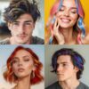 Jóvenes usando Peines de Tinte Temporal para Cabello Jóvenes con el cabello teñido usando peines de tinte temporal en varios colores vibrantes y lavables