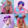 Jóvenes con el cabello pintado con tizas de colores lavables mostrando estilos modernos y tonos vibrantes
