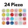 LumiGlow Pro – Gel Glitter UV Biodegradable 24 Tonos Set LumiGlow Pro de gel glitter UV biodegradable con 24 tonos diferentes presentado sobre fondo blanco