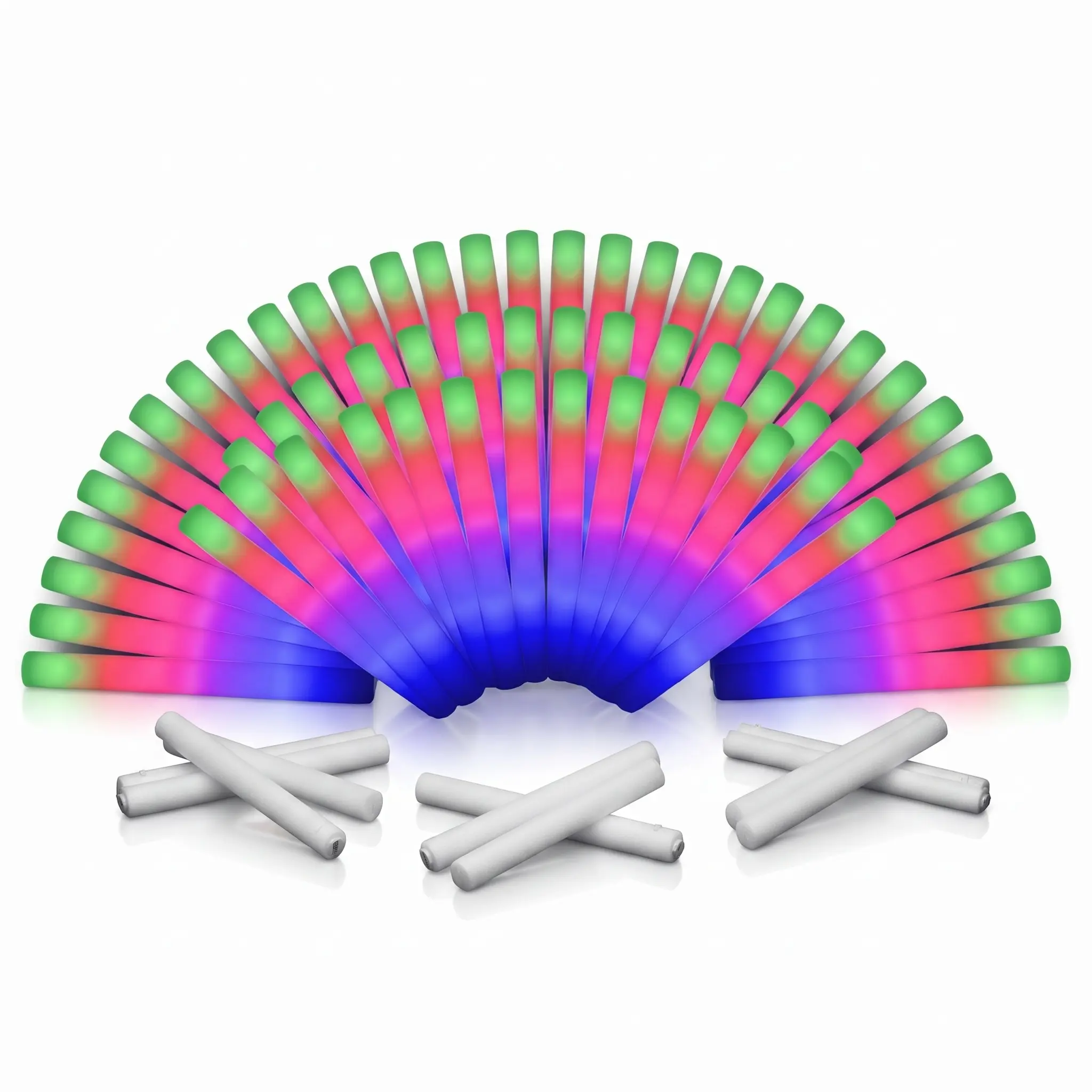 Pack Foam Master 100 Ultra con palos de espuma LED multicolor para fiestas presentado sobre fondo blanco