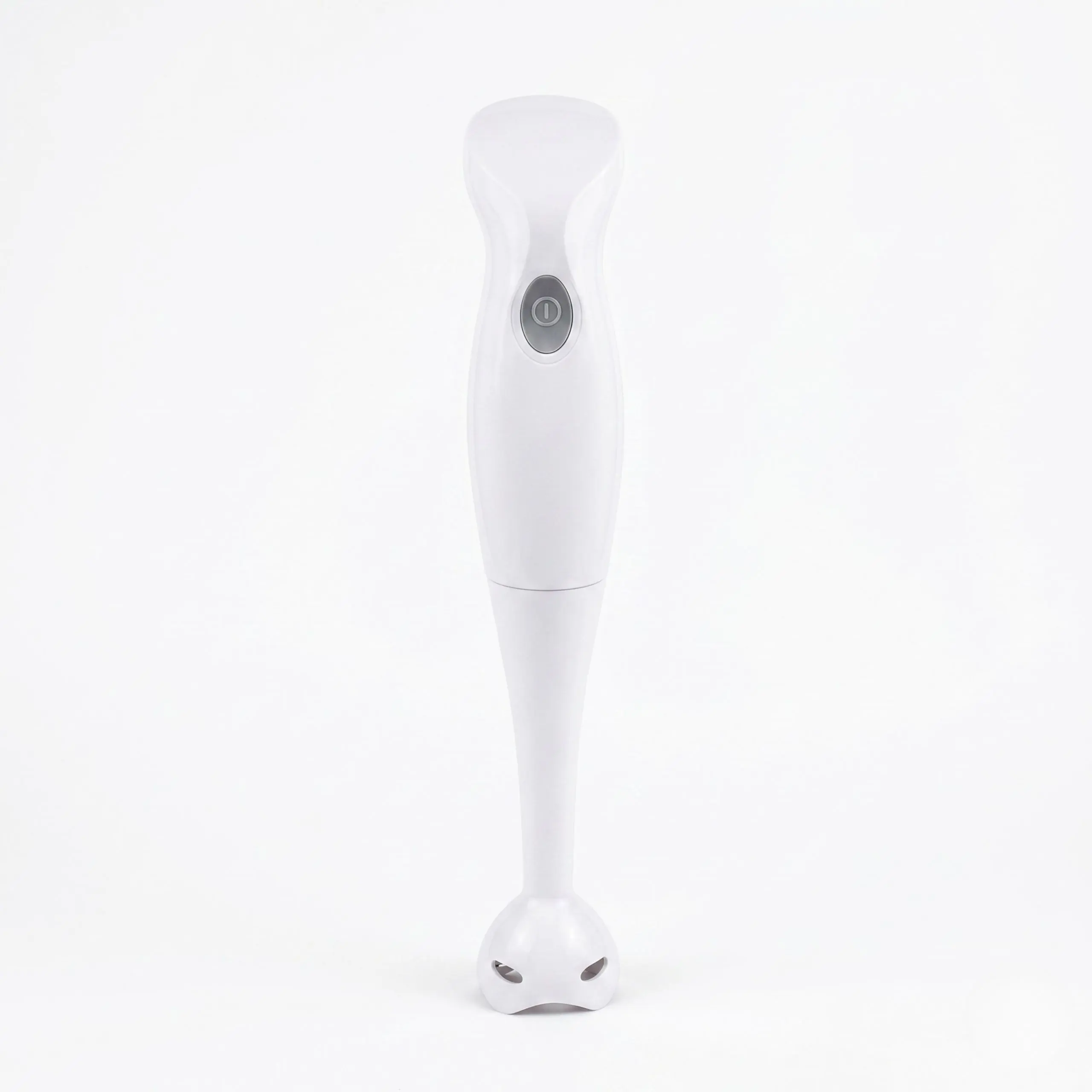 Batidora de inmersión HB02 – Diseño Minimalista Batidora de mano blanca modelo HB02 de 200W con cuerpo ergonómico y cuchillas de acero inoxidable sobre fondo blanco.