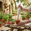 Batidora Sinbo 350W utilizada en una mesa de madera exterior para preparar un batido de verduras y fresas frescas.