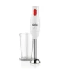 Batidora de mano Sinbo de 350W en color blanco con cuchillas de acero inoxidable y vaso medidor transparente de 800ml.