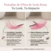 Características Pestañas de Seda Rosa Infografía detallada sobre pestañas de seda rosa destacando su textura natural, ligereza extrema y diseño hipoalergénico.