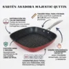 Infografía de sartén Quttin resaltando su revestimiento antiadherente libre de PFOA y mango de acero inoxidable.