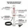Detalles técnicos y beneficios batidora Esperanza Infografía detallada de batidora de mano resaltando motor de 250W, cuchillas de acero inoxidable y cable de 2 metros.