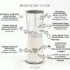 Especificaciones Técnicas Vita-Blend Infografía de beneficios de la licuadora Vita-Blend: motor de alto rendimiento, tecnología de cuchillas pro y diseño compacto para cocina.