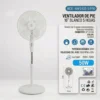 Características Técnicas Ventilador 50W Infografía técnica del ventilador NAFS40D-5 PRO con detalles de 50W de potencia, 1300 RPM, altura de 1.3m y diámetro de 41cm.