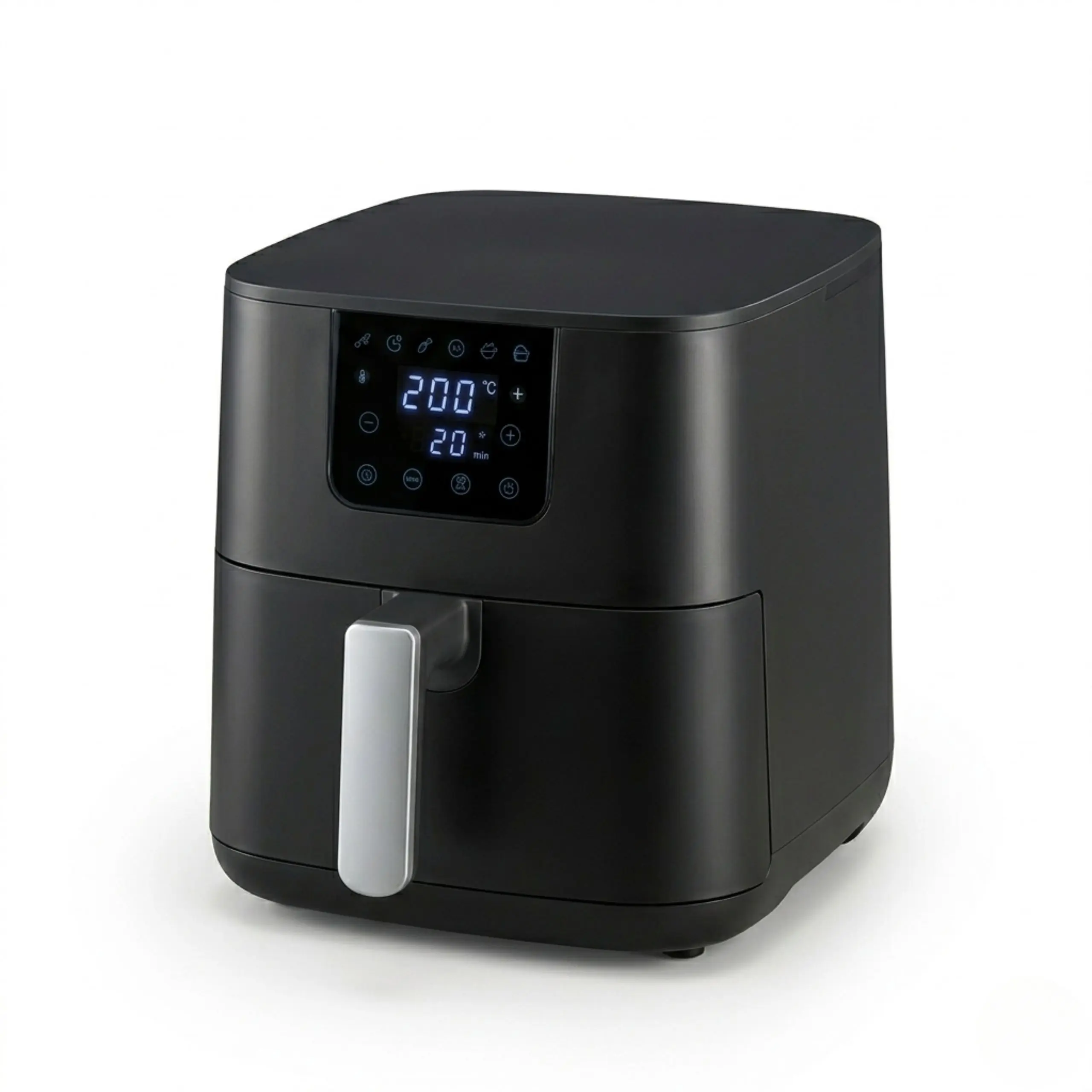 Freidora de aire digital Extrahouse de color negro mate con pantalla LED táctil y capacidad de 4.5 litros sobre fondo blanco.