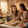 Sándwiches Crujientes para Compartir Sándwichera de 2 puestos en funcionamiento preparando sándwiches con sellado triangular para un desayuno grupal rápido y fácil.