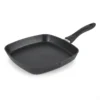 Sartén asador grill cuadrada de 28 cm con recubrimiento antiadherente negro y mango ergonómico de baquelita.
