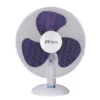 Ventilador de Mesa DVTECH 60W Ventilador de mesa DVTECH blanco con aspas púrpura de 3 velocidades y rejilla de seguridad para hogar u oficina.