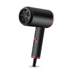 Secador de pelo profesional color negro y púrpura de 2000W con boquillas magnéticas para secado rápido.